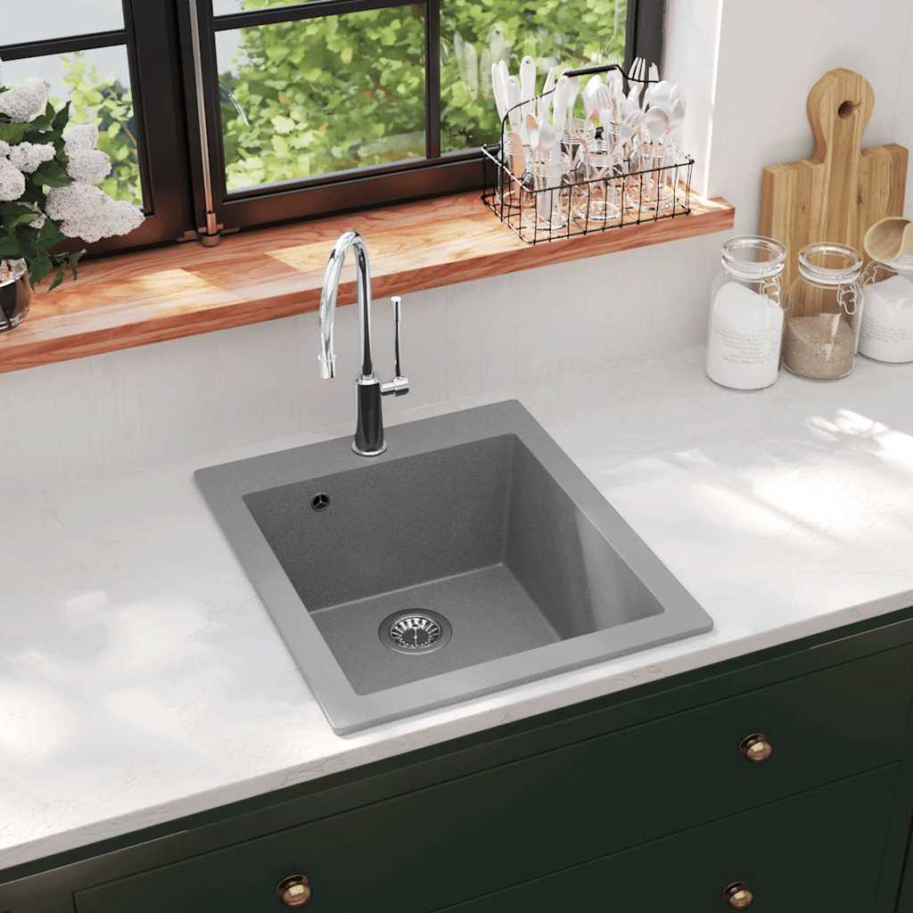 Vidaxl Sink Struktur Einzelschüssel Granitgrau