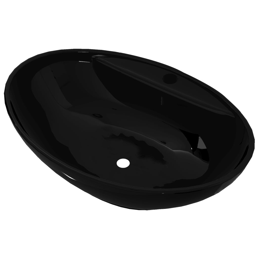 Vidaxl -Waschbecken mit Überlauf, Keramik, Oval, Schwarz