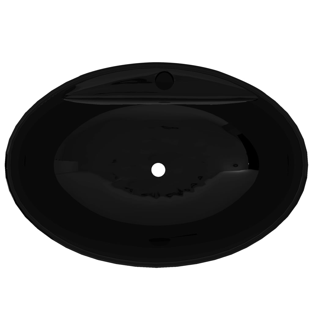 Vidaxl -Waschbecken mit Überlauf, Keramik, Oval, Schwarz
