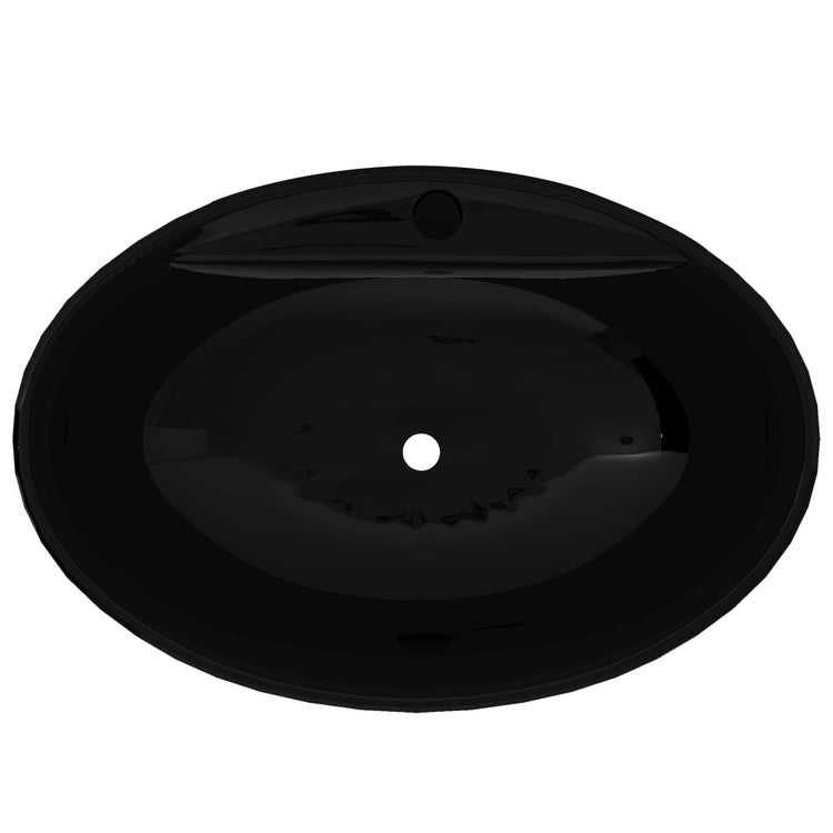 Vidaxl -Waschbecken mit Überlauf, Keramik, Oval, Schwarz