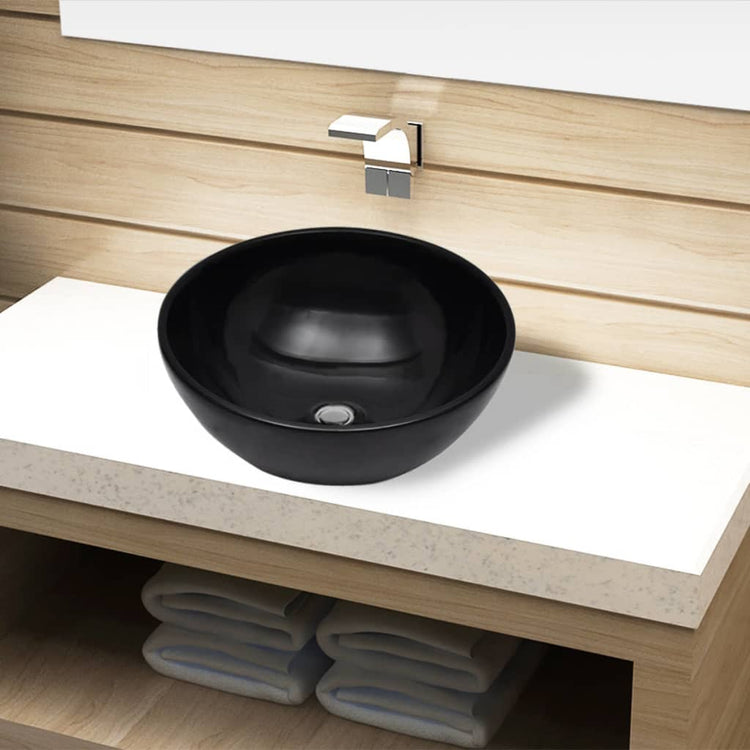 VIDAXL WASHBAIN, Keramik, rund, schwarz 325 mm