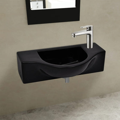 Vidaxl -Waschbecken mit Kranlochschwarzkeramik