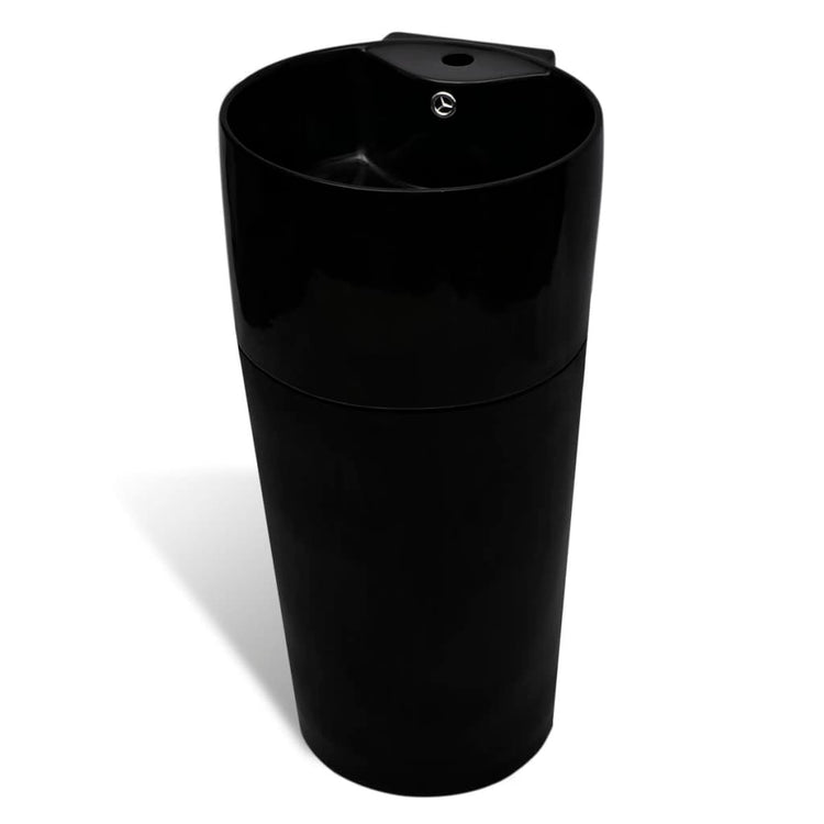 Vidaxl Stehende Waschbecken mit Landung und Taphole Black Round Ceramics