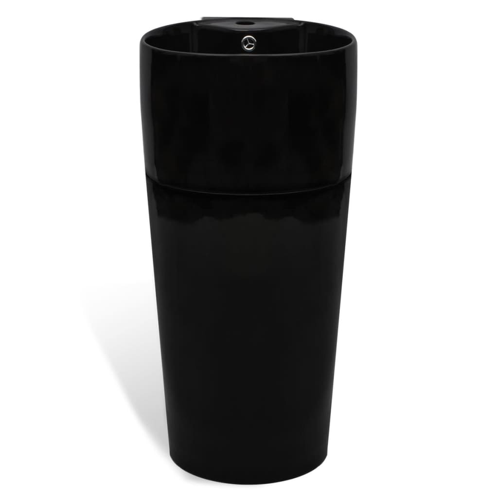 Vidaxl Stehende Waschbecken mit Landung und Taphole Black Round Ceramics