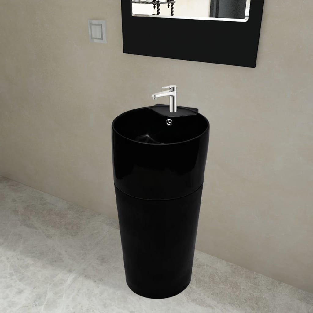 Vidaxl Stehende Waschbecken mit Landung und Taphole Black Round Ceramics