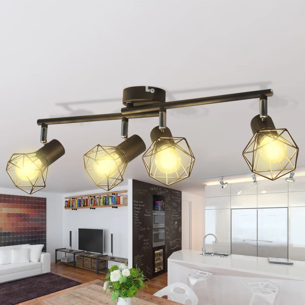 Vidaxl Deckenlampe mit 4 LEDs Industrial Style Schwarz