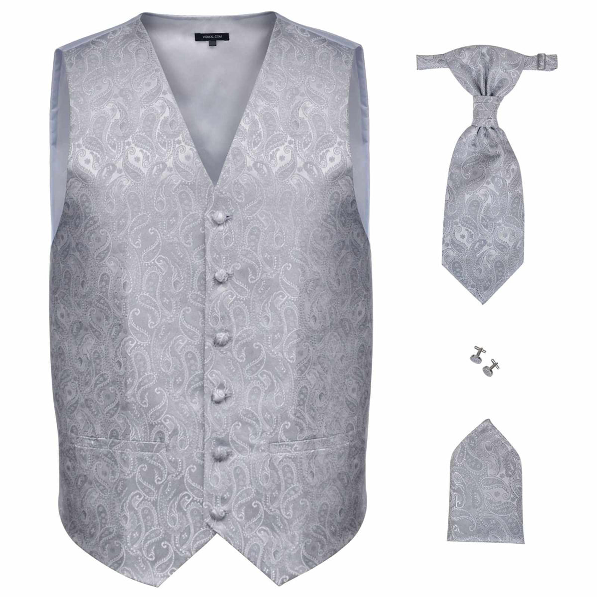 VidaXL Herren-Hochzeitswesten-Set Silber 56 Polyester