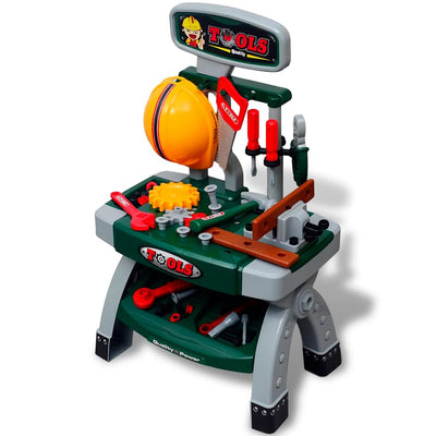 Vidaxl Spielzeugarbeit Bank mit Werkzeugen für Kinder Kinderzimmer Grün + Grau