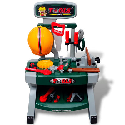 Vidaxl Spielzeugarbeit Bank mit Werkzeugen für Kinder Kinderzimmer Grün + Grau