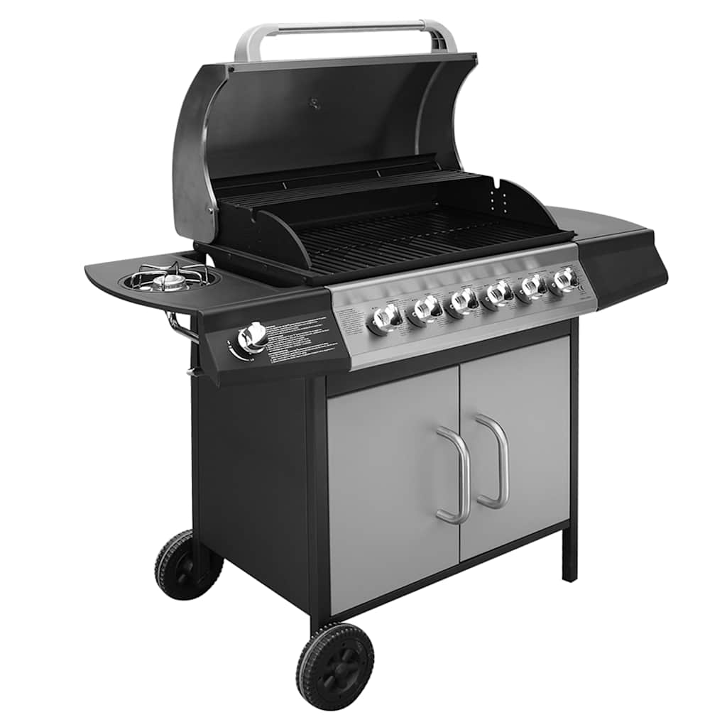 Vidaxxl Gasgrill 6+1 Kochzone Schwarz und Silber