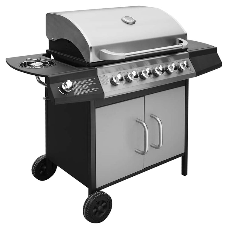 Vidaxxl Gasgrill 6+1 Kochzone Schwarz und Silber