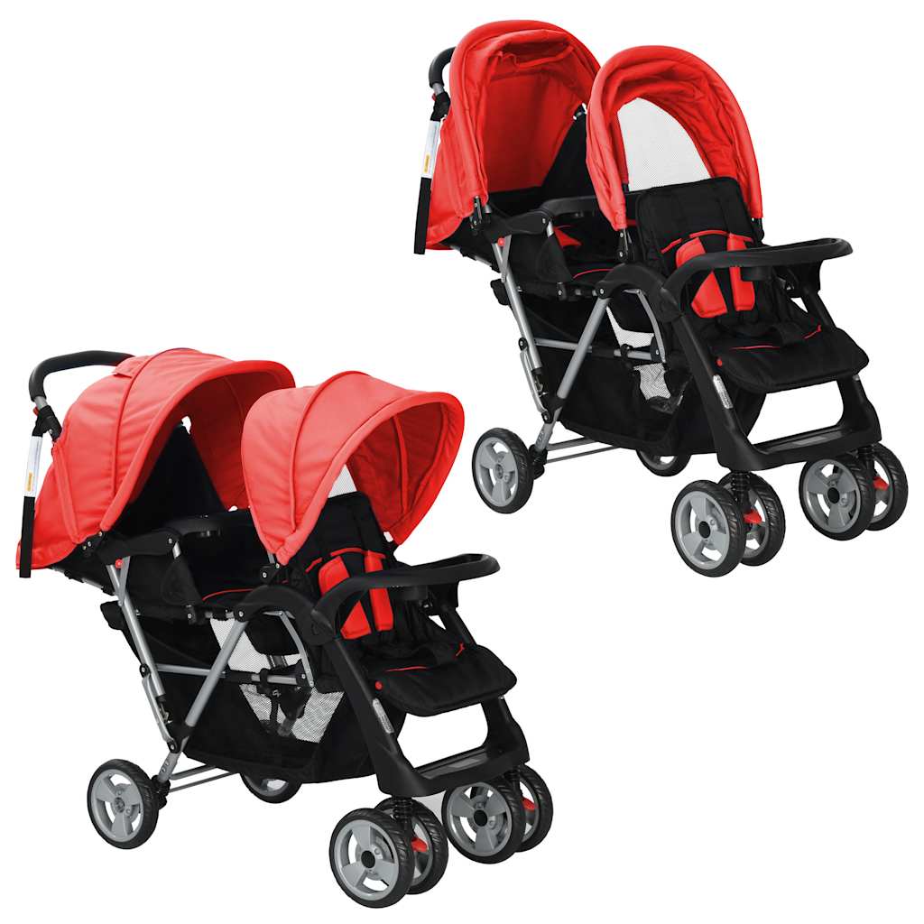 Vidaxl Pram Doppelstahl rot und schwarz