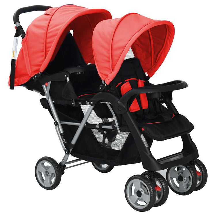 Vidaxl Pram Doppelstahl rot und schwarz
