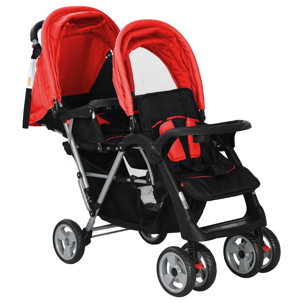 Vidaxl Pram Doppelstahl rot und schwarz