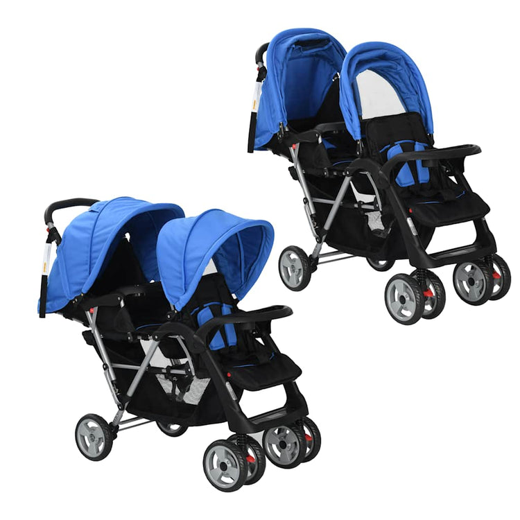 Vidaxl Pram Doppelstahlblau und Schwarz