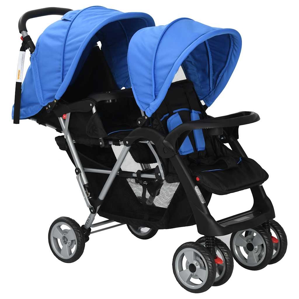 Vidaxl Pram Doppelstahlblau und Schwarz
