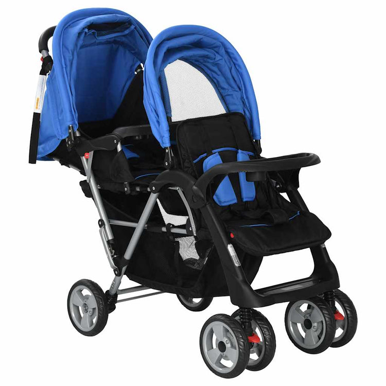 Vidaxl Pram Doppelstahlblau und Schwarz