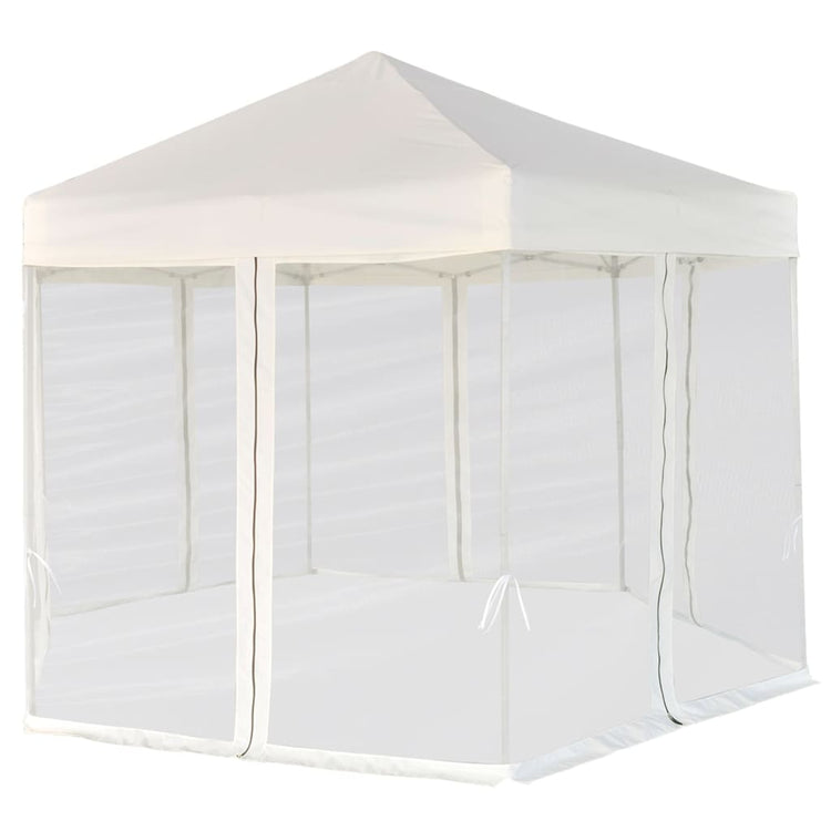 Vidaxl Partytent Popup Hexagonal mit 6 Seitenwänden 3.6x3.1 M Creme Weiß