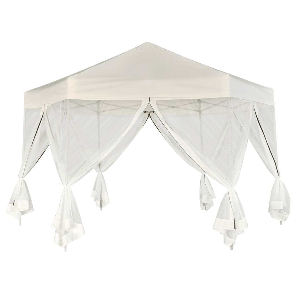 Vidaxl Partytent Popup Hexagonal mit 6 Seitenwänden 3.6x3.1 M Creme Weiß