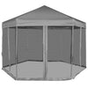 Vidaxl Partytent Pop-up Hexagonal mit 6 Seitenwänden 3.6x3,1 m Grau