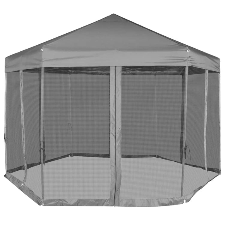 Vidaxl Partytent Pop-up Hexagonal mit 6 Seitenwänden 3.6x3,1 m Grau