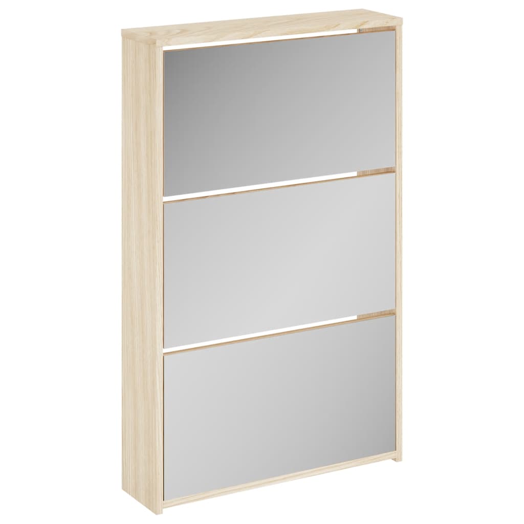 Vidaxl -Schuhschrank drei -Layer mit Spiegel 63x17x102.5 cm Eiche