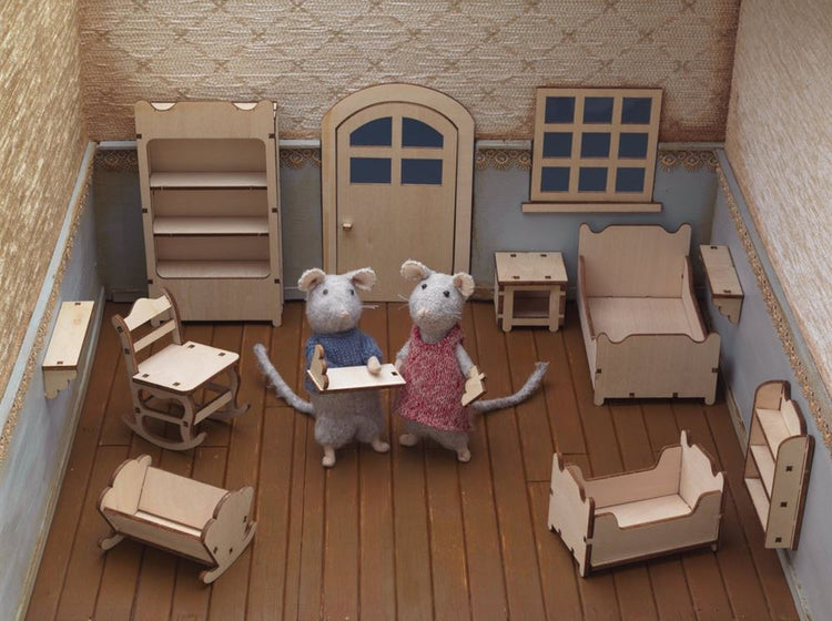 Das Mäusehaus-Möbelset für das Schlafzimmer. 6+