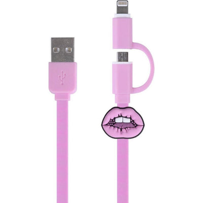 Kangaro Kangaro K-58191006 Dresz 2in1 Micro-USB-Ladekabel + Pin Lippen Pink