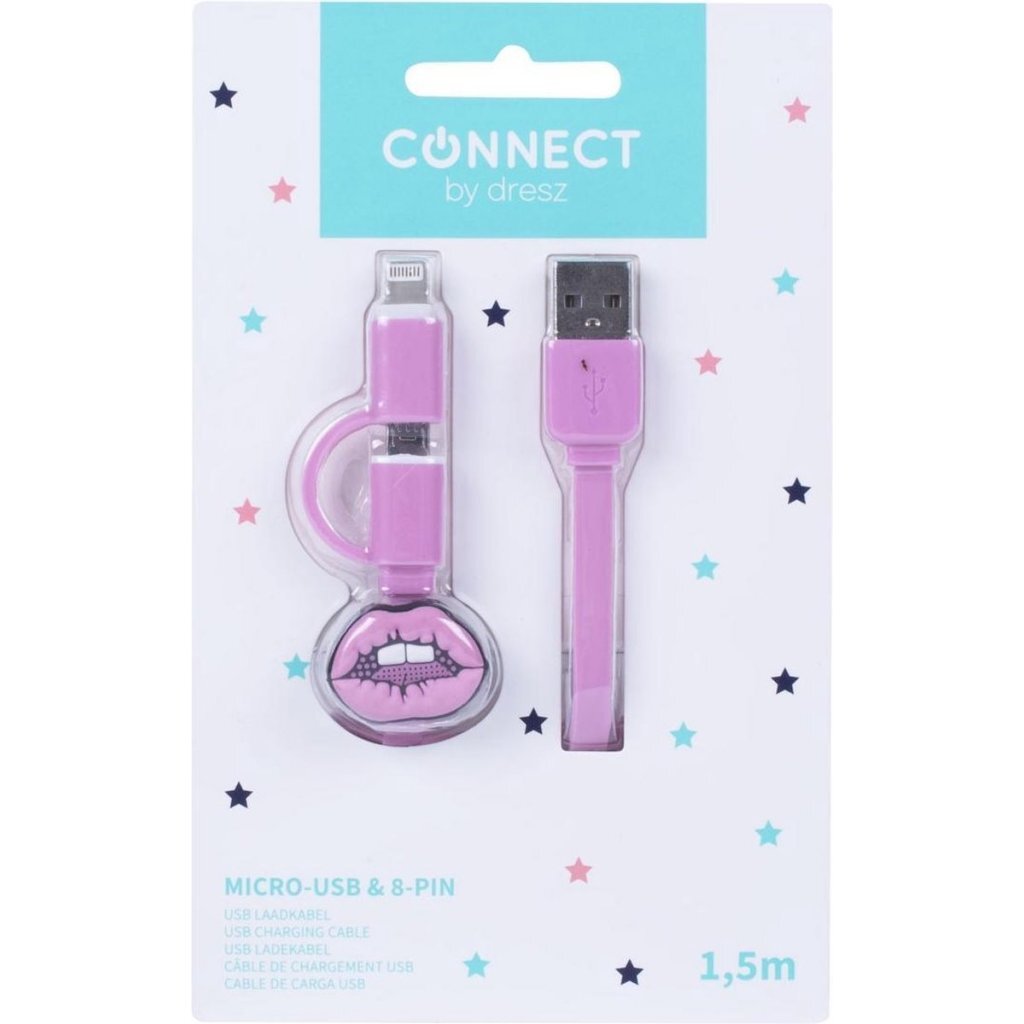 Kangaro Kangaro K-58191006 Dresz 2in1 Micro-USB-Ladekabel + Pin Lippen Pink