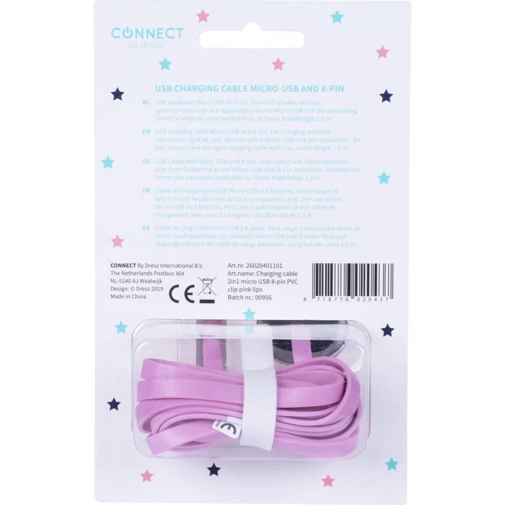 Kangaro Kangaro K-58191006 Dresz 2in1 Micro-USB-Ladekabel + Pin Lippen Pink