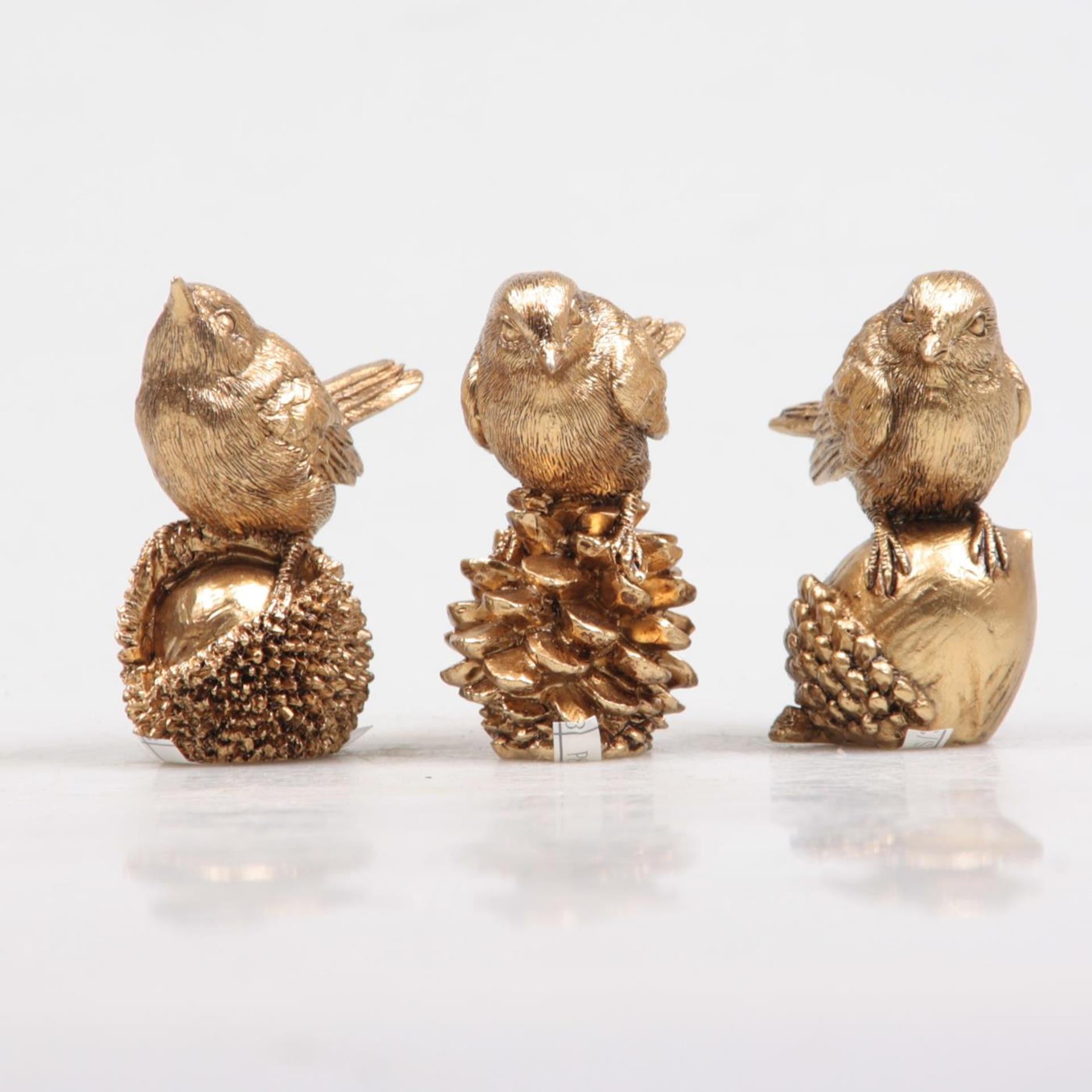 Saisonale Deko Vogel auf Nuss Gold 5x3x6 cm