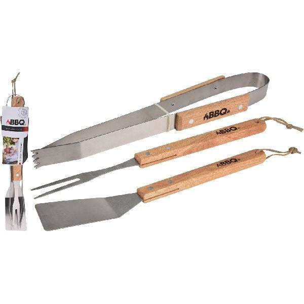 BBQ BBQ-Werkzeug Edelstahlholz 36 cm 3-Stück