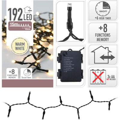 Nampook s.i.a. Batterie Weihnachtsbeleuchtung 14,5m 192 LED #039;s IP44 + Timer