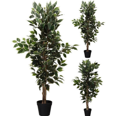 Andere Marken Kunstpflanze Ficus 115 cm grün weiß