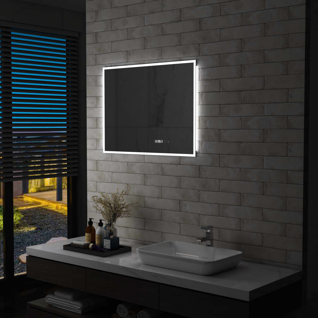 Vidaxl Badezimmerspiegel LED mit Berührungssensor und Zeitanzeige 80x60 cm