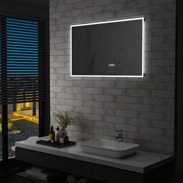 Vidaxl Badezimmerspiegel LED mit Berührungssensor und Zeitanzeige 100x60 cm