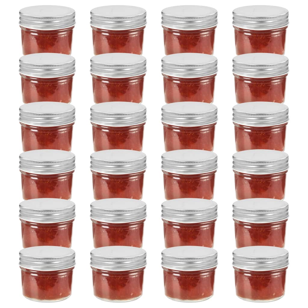 Vidaxl -Marmeladengläser mit silberfarbenen Deckel 24 St 110 ml Glas