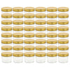 Vidaxl -Marmeladengläser mit goldgeläuteten Deckeln 48 Stcs 110 ml Glas