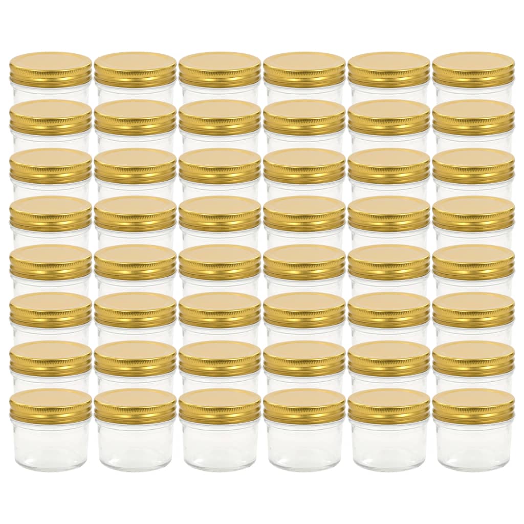 Vidaxl -Marmeladengläser mit goldgeläuteten Deckeln 48 Stcs 110 ml Glas