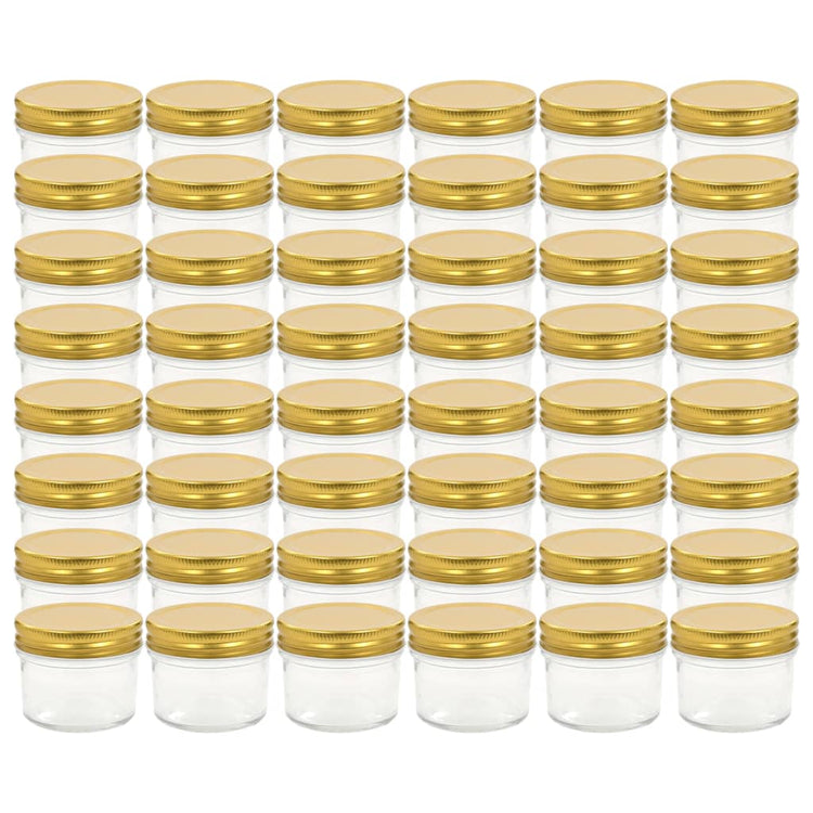 Vidaxl -Marmeladengläser mit goldgeläuteten Deckeln 48 Stcs 110 ml Glas