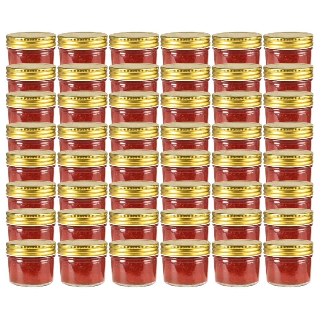 Vidaxl -Marmeladengläser mit goldgeläuteten Deckeln 48 Stcs 110 ml Glas