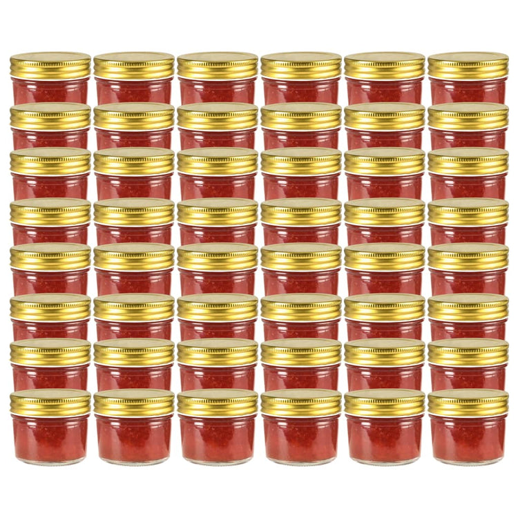 Vidaxl -Marmeladengläser mit goldgeläuteten Deckeln 48 Stcs 110 ml Glas