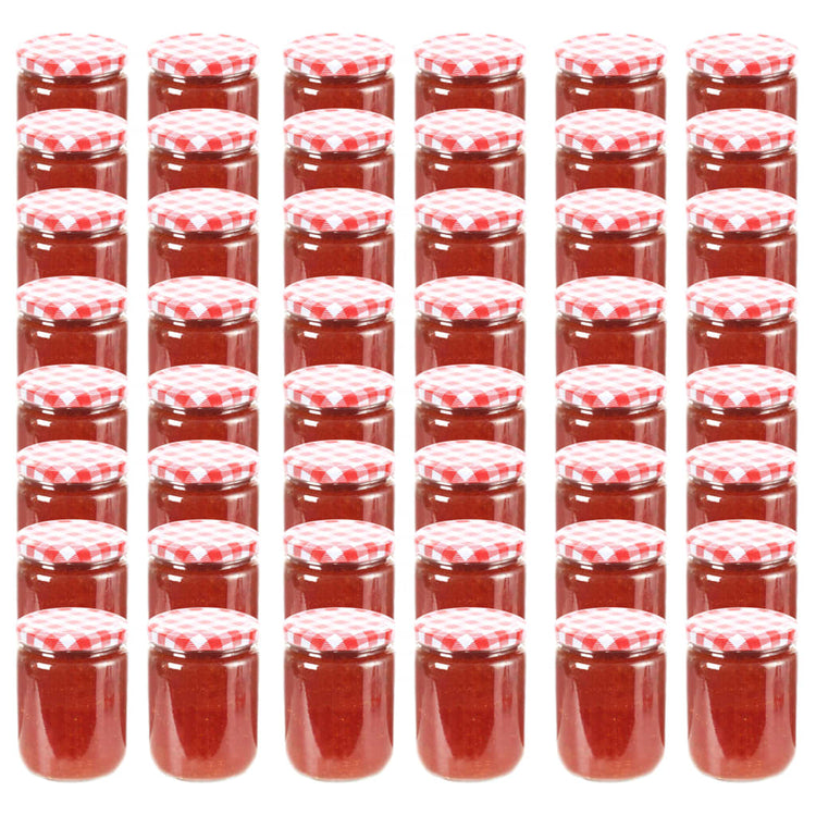 Vidaxl -Marmeladengläser mit roten Deckeln 48 Stcs 230 ml Glas