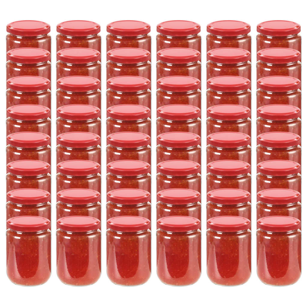 Vidaxl -Marmeladengläser mit roten Deckeln 48 Stcs 230 ml Glas