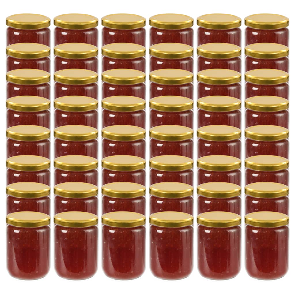 Vidaxl -Marmeladengläser mit goldgeläuteten Deckeln 48 Stcs 230 ml Glas
