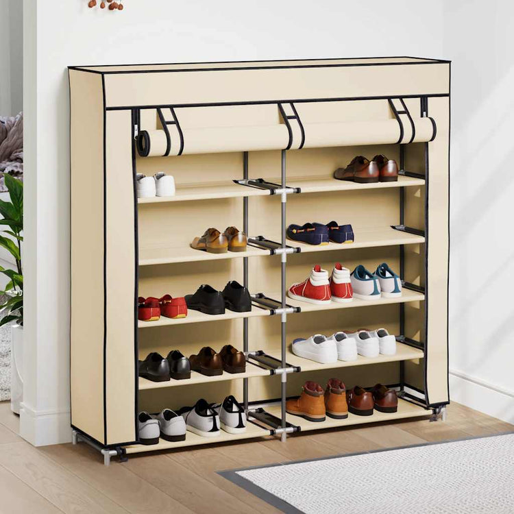 Vidaxl -Schuhschrank mit Abdeckung 115x28x110 cm Stoffcreme