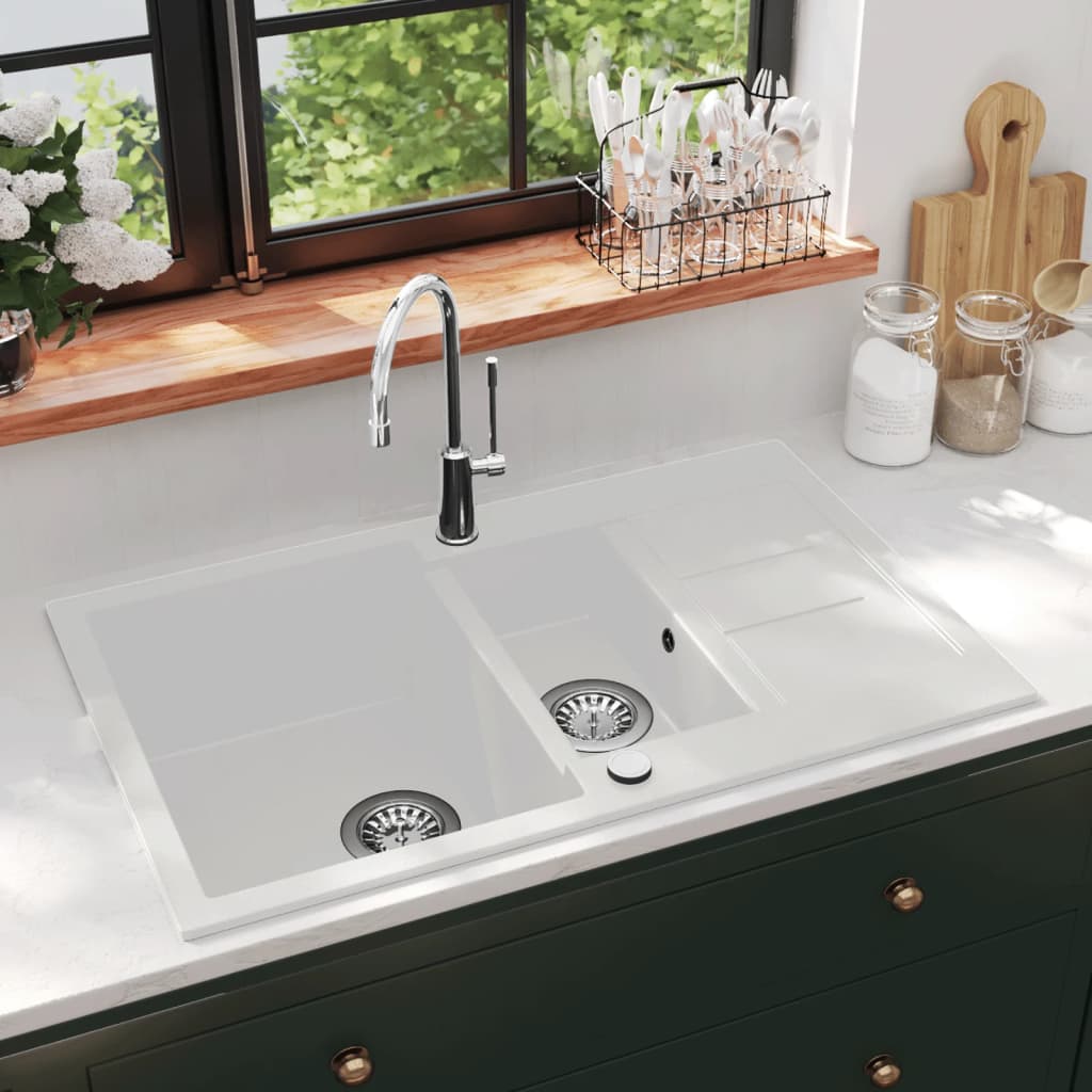 Vidaxl Sink Double Bins Granit weiß
