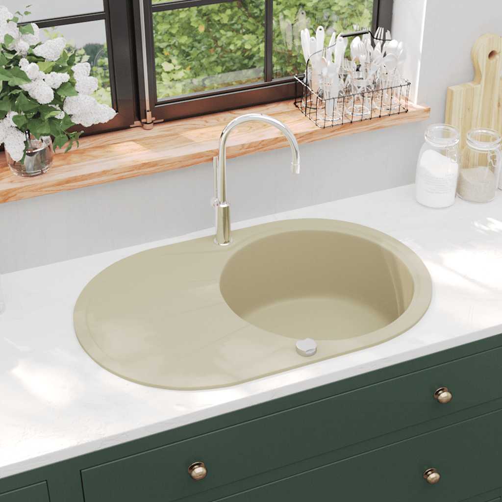 VIDAXL SINACK Einer Schüssel ovaler Granit Beige