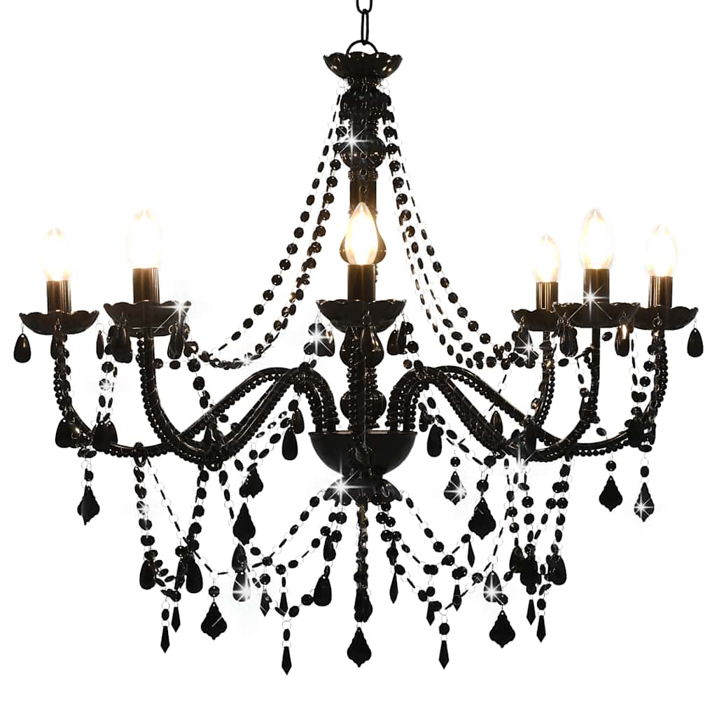 Vidaxl -Kronleuchter mit Perlen 8xe14 Schwarz