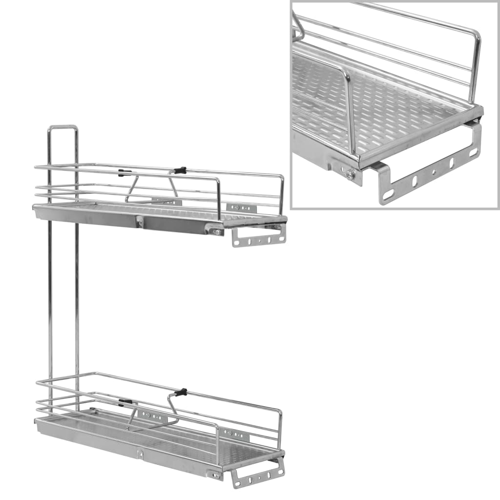 Vidaxl Drahtkorb Küche ausziehbar 2-layer 47x15x54.5 cm Silberfarbe